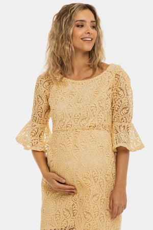 Elegancka koronkowa sukienka ciążowa – kremowa