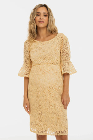 Elegancka koronkowa sukienka ciążowa – kremowa