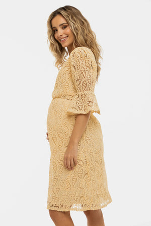 Elegancka koronkowa sukienka ciążowa – kremowa