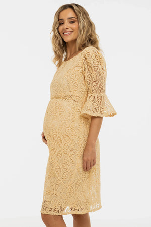 Elegancka koronkowa sukienka ciążowa – kremowa