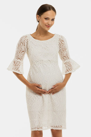 Elegancka koronkowa sukienka ciążowa – biała