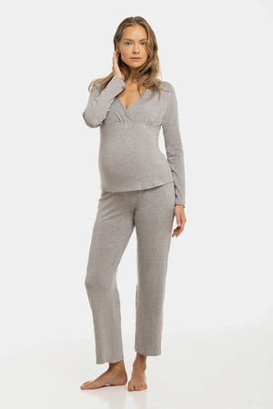 Piżama ciążowa i do karmienia – szary melanż