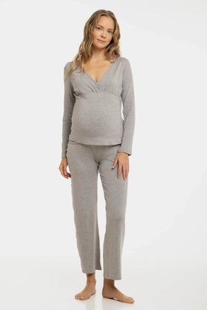Piżama ciążowa i do karmienia – szary melanż