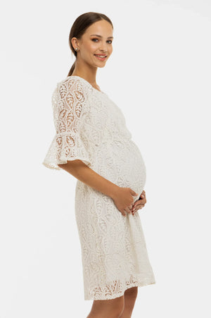 Elegancka koronkowa sukienka ciążowa – biała