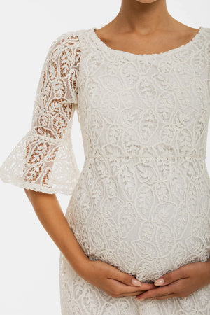 Elegancka koronkowa sukienka ciążowa – biała