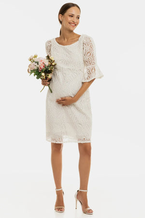 Elegancka koronkowa sukienka ciążowa – biała