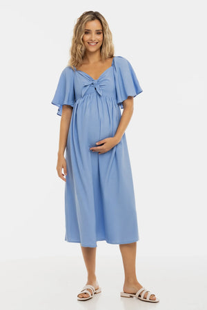 Letnia sukienka ciążowa z marszczeniem z tyłu - niebieska