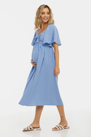 Letnia sukienka ciążowa z marszczeniem z tyłu - niebieska