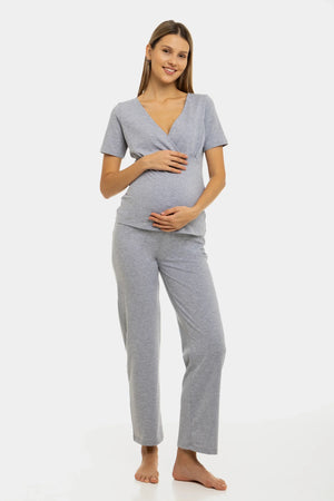 Bawełniana piżama ciążowa i do karmienia w jasnoszarym kolorze