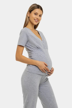 Bawełniana piżama ciążowa i do karmienia w jasnoszarym kolorze
