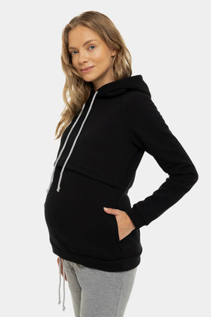 Bawełniany sweatshirt ciążowy i do karmienia z kapturem - czarny