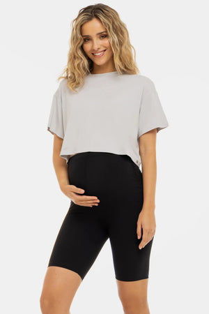 Krótkie legginsy ciążowe z marszczeniami – czarne
