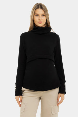 Czarny bawełniany sweter ciążowy i do karmienia z golfem.