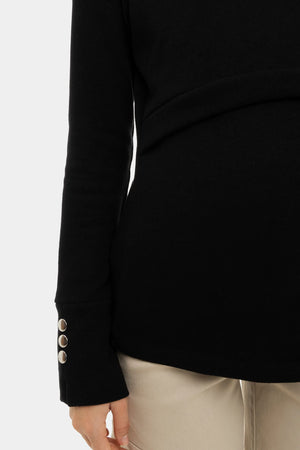 Czarny bawełniany sweter ciążowy i do karmienia z golfem.