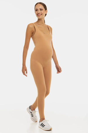 Bawełniany podwójny kombinezon ciążowy – beżowy