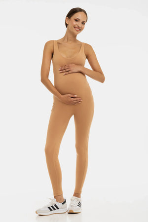 Bawełniany podwójny kombinezon ciążowy – beżowy