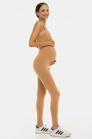Bawełniany podwójny kombinezon ciążowy – beżowy