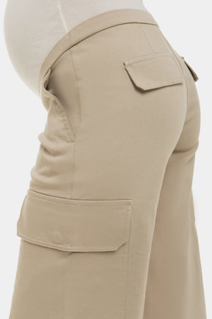 Szerokie beżowe bawełniane spodnie ciążowe