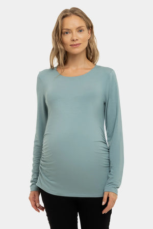Miękka bluzka ciążowa z marszczeniami z modalu – zielona