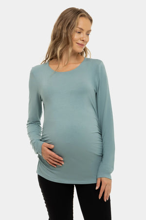 Miękka bluzka ciążowa z marszczeniami z modalu – zielona