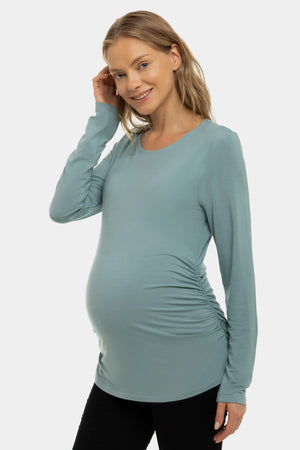 Miękka bluzka ciążowa z marszczeniami z modalu – zielona