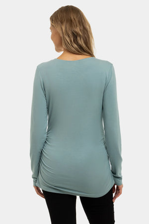 Miękka bluzka ciążowa z marszczeniami z modalu – zielona