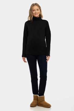 Sweter dzianinowy ciążowy z dekoracyjnym szwem - czarny