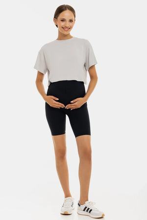 Krótkie legginsy ciążowe z marszczeniami – granatowy