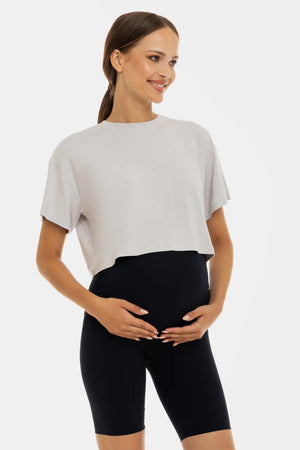 Krótkie legginsy ciążowe z marszczeniami – granatowy