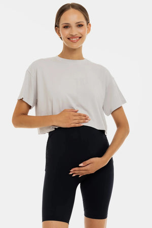 Krótkie legginsy ciążowe z marszczeniami – granatowy