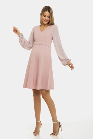 Sukienka ciążowa i do karmienia z elementami w kropki – pudrowy róż