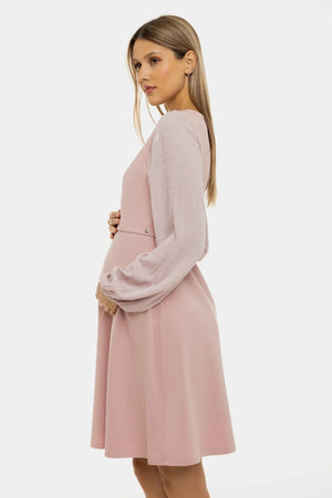 Sukienka ciążowa i do karmienia z elementami w kropki – pudrowy róż