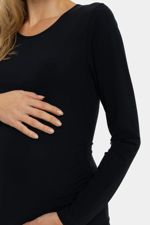 Długa sukienka ciążowa z rozcięciem - granatowa