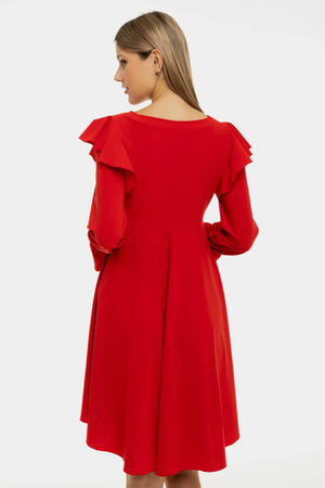 Zwiewna sukienka ciążowa i do karmienia z długim rękawem - czerwona