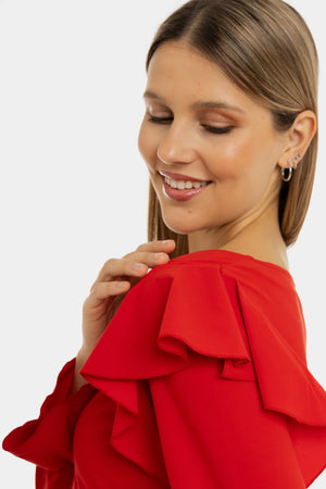 Zwiewna sukienka ciążowa i do karmienia z długim rękawem - czerwona