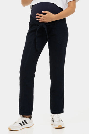 Jeansowe spodnie ciążowe typu "paper bag"