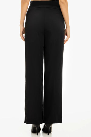 Rozkloszowane spodnie ciążowe z plisami - czarne