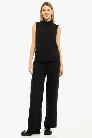 Eleganckie czarne spodnie cargo ciążowe