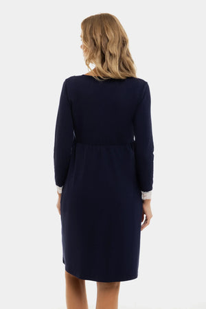 Bawełniana koszula nocna ciążowa i do karmienia z rękawami ⅞ - granatowa