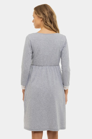 Bawełniana koszula nocna ciążowa i do karmienia z rękawami ⅞ - szara