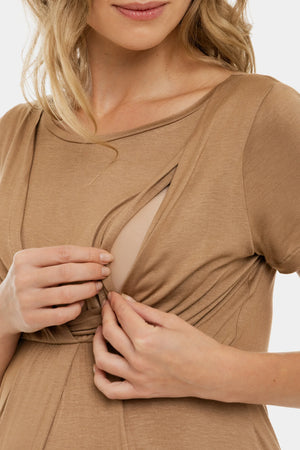 Beżowa koszula nocna ciążowa i do karmienia