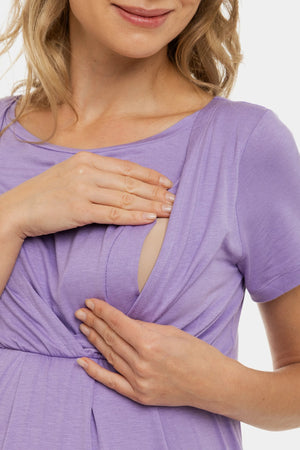 Koszula nocna ciążowa i do karmienia – w kolorze liliowym