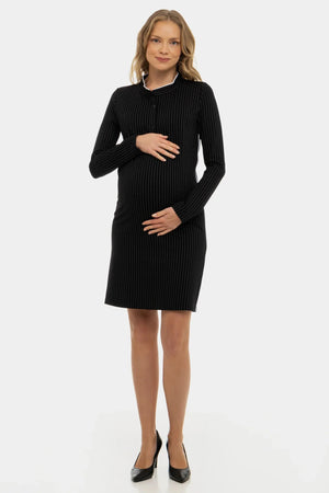 Pasiasta sukienka ciążowa i do karmienia – czarna