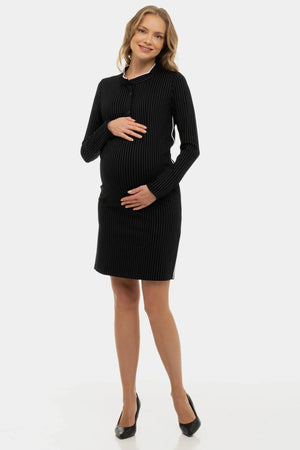 Pasiasta sukienka ciążowa i do karmienia – czarna