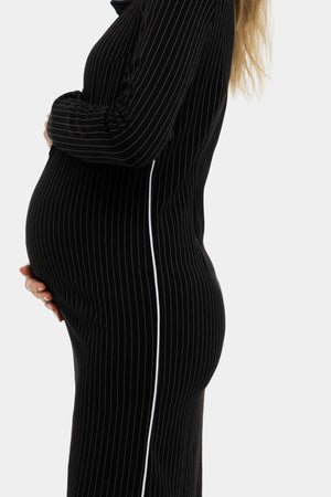 Pasiasta sukienka ciążowa i do karmienia – czarna