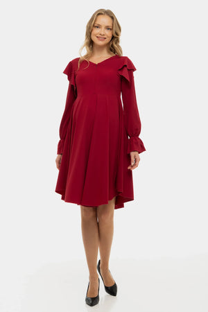 Zwiewna sukienka ciążowa i do karmienia z długim rękawem - bordowa