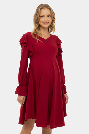 Zwiewna sukienka ciążowa i do karmienia z długim rękawem - bordowa
