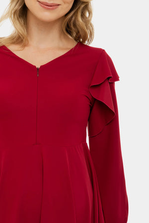 Zwiewna sukienka ciążowa i do karmienia z długim rękawem - bordowa