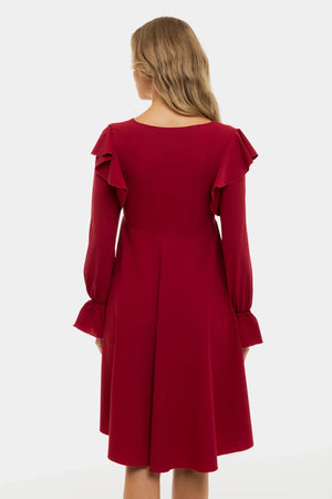 Zwiewna sukienka ciążowa i do karmienia z długim rękawem - bordowa