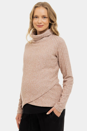 Beżowy sweter dzianinowy ciążowy i do karmienia